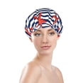 thumbnail image 3 of Kll Starfish Navy Blue Stripe Pattern Shower Cap & Bath Cap For Women,Reversible Oversized Waterproof Shower Caps For All Hair Lengths,Elastic Reusable Bathing Hair Cap, 3 of 9