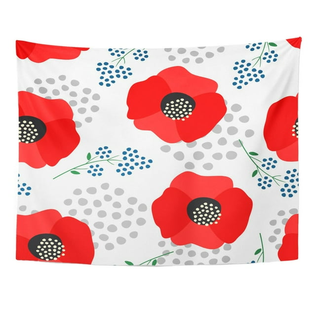 JSDART Motif Floral de Fleurs sur Blanc Coquelicots Rouges Mignons avec des Points de Conception et Pavot Art Mural Tapisserie Décoration à la Maison pour le Salon Chambre Dortoir 51x60 Pouces