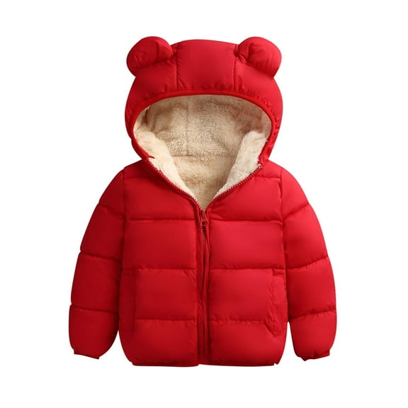 Ltctricy Toddler Boys Girls Plush Jacket Cute Winter Warm Hooded Down Coat Unisex Fleece Lined Puffer Outerwear