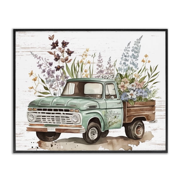 Stupell Industries Floral Herb Truck Transportation Painting Black Framed Art Print Wall Art, 14 x 11