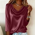 thumbnail image 7 of Dressy Tops for Women 3/4 Sleeve Silk Satin Blouses Business Work T Shirts Loose Fit Solid Color Cowl Neck Spring Summer Outfits 2026 Wine XL, 7 of 7