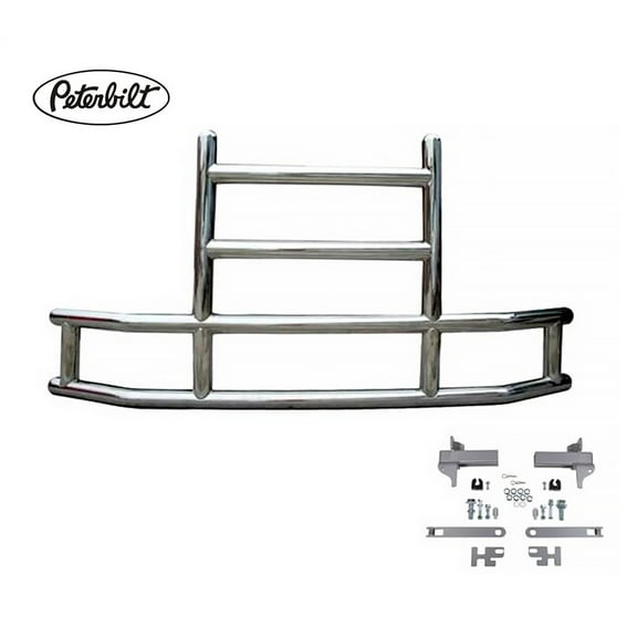 Medium Model Deer Grille Guard Compatible for Peterbilt (2006 - 2021) with Brackets - 84-2/5"x10"x42-3/5" Heavy Duty Polished Stainless Steel Grille Guard for Trucks