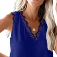 thumbnail image 2 of Camiseta sin mangas con ribete de encaje, color puro, cuello en V, sin mangas, elegante, holgado, informal, chaleco para citas, azul oscuro XXL, 2 of 5