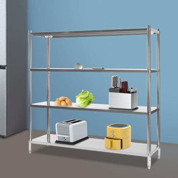 Silver Stainless Steel 59.1x17.7x61-Inch Four-Story Shelf Heavy Storage Rack Adjustable Height Shelf