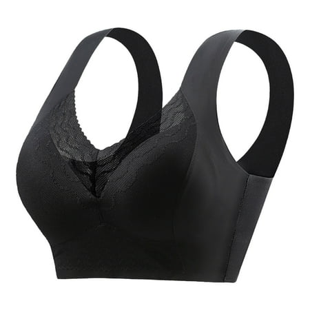 (2-Pack) Puawkoer Women s Front Side Buckle Womens Bras Comfortable Support Lace Edge without Steel Medium Bra Ring Seamless Gathering Women Sports Bra Adju