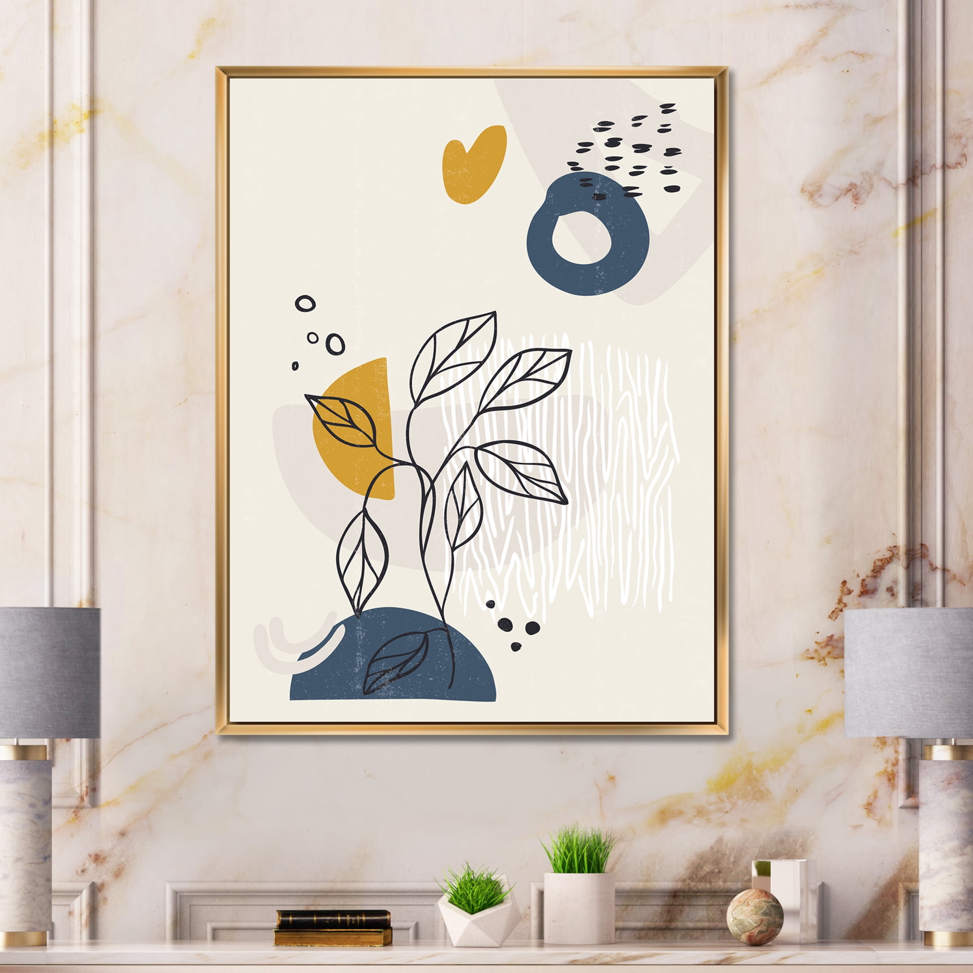 Designart 'Ancient Boho Art Minimalistic Flowers II' Modern Framed Canvas Wall Art Print