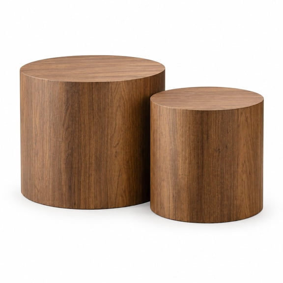 Set of 2 Round Nesting Coffee Tables, Wooden Coffee Table Set for Small Space, Contemporary Living Room Furniture, Walnut Finish