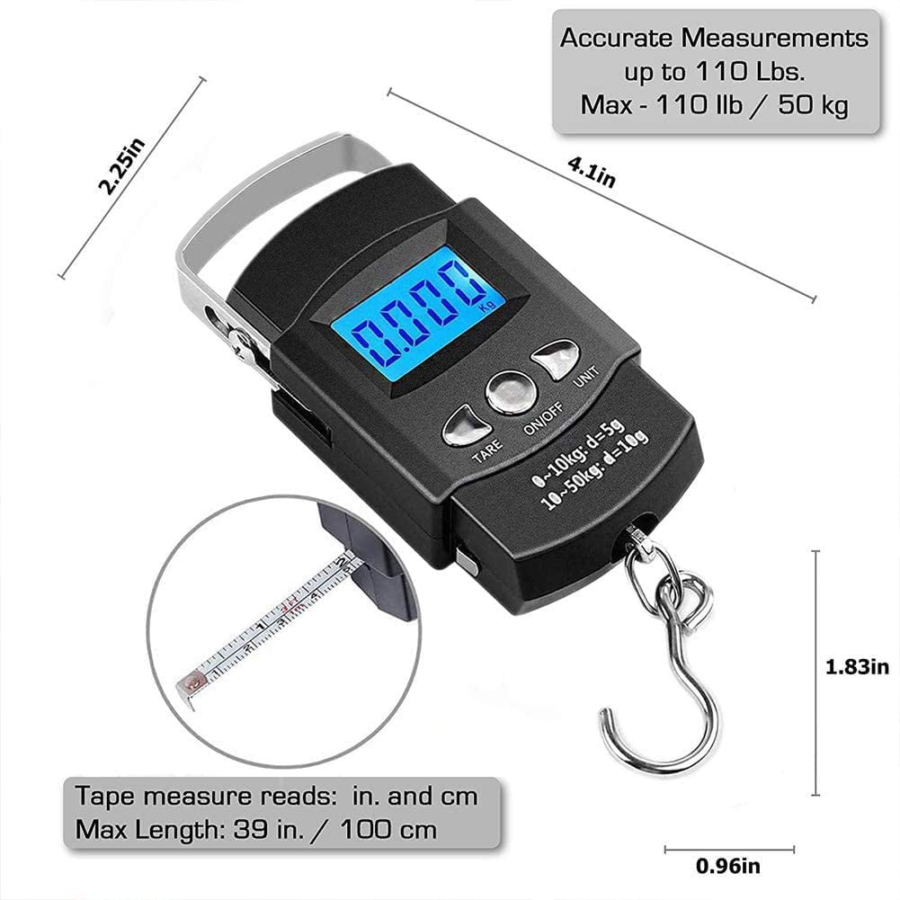 LCD Electronic Balance Digital Fishing Hook Scale 110lb/50kg & Measuring Tape 