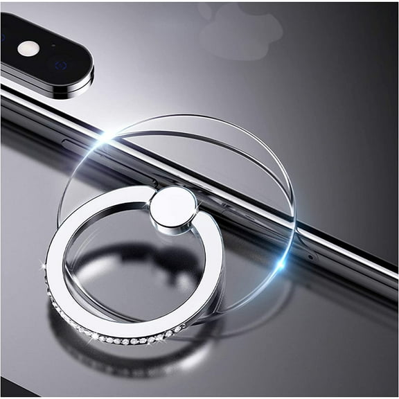 2 Pcs Transparent Phone Ring Stand Holder Cell Phone Ring Holder Finger Grip 360 Degree Rotation (Silver & Diamond-3)