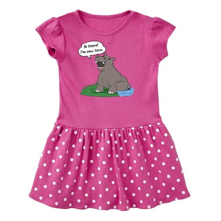 

Inktastic Hi There I m New Here Hippo Gift Toddler Girl Dress