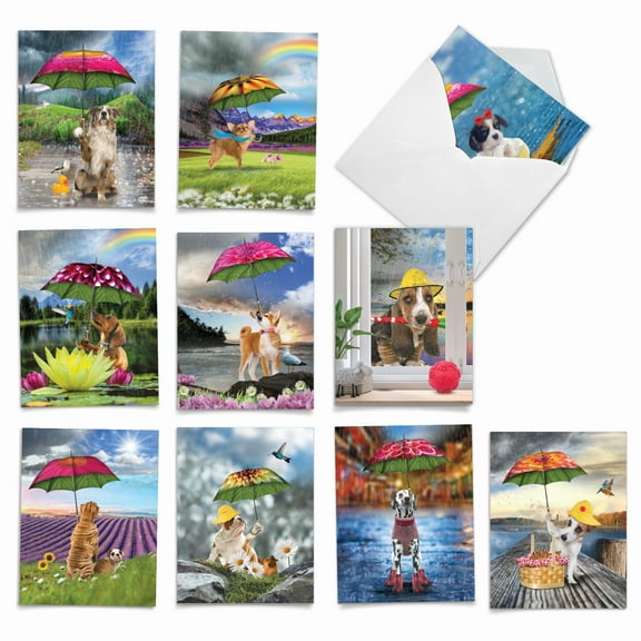 10 Assorted All Occasion Blank Note Cards with Envelopes (4 x 5.12 Inch) - Raining Dogs