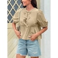 thumbnail image 3 of Summer Peplum Babydoll Puff Short Sleeve Blouse Womens Tie Front Tops, 3 of 5