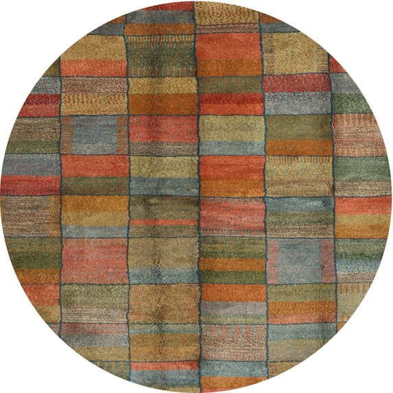 Ahgly Company Indoor Round Contemporary Dark Almond Brown Abstract Area Rugs, 4' Round
