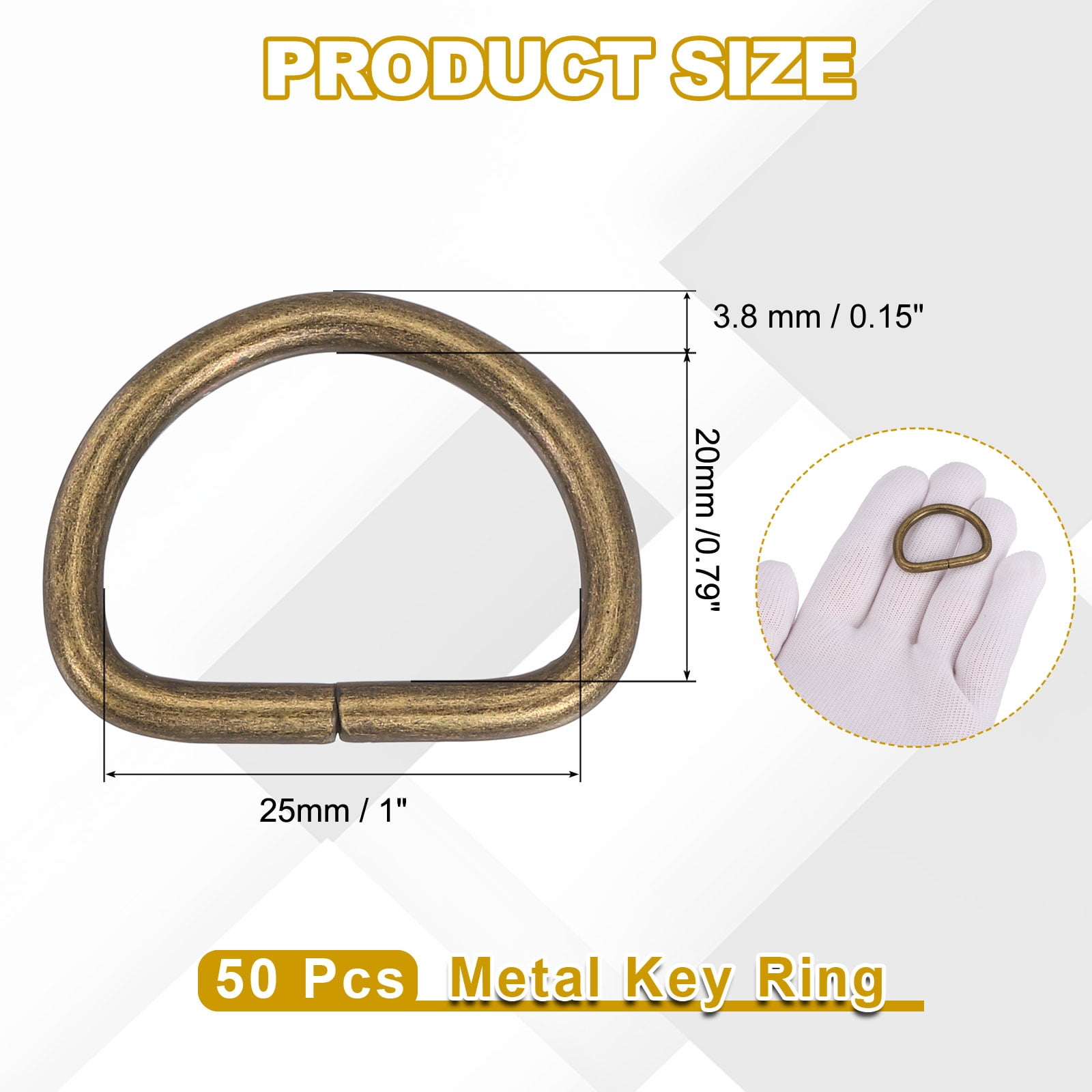 Uxcell Metal D Ring, (1", Bronze)(50 Pcs), Heavy Duty Welded Solid D Rings Metal D Buckle, Suit for Bags/Backpack/Wallets/Leather/Straps/Webbing/Pet Collars/Hardware Assorted