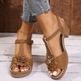 thumbnail image 5 of Xucatan Women's Wedge Sandals, Flower Embellished Peep Toe T-Strap Shoes, Block Heel Summer Beach Footwear, Versatile Casual Dressy Style Gift, 5 of 8