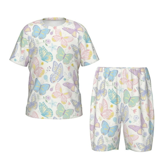 Balery Colorful Butterfly Conjunto de Pijama Infantil de Manga Corta con Estampado – Ropa de Dormir de Algodón Suave-3X-Large
