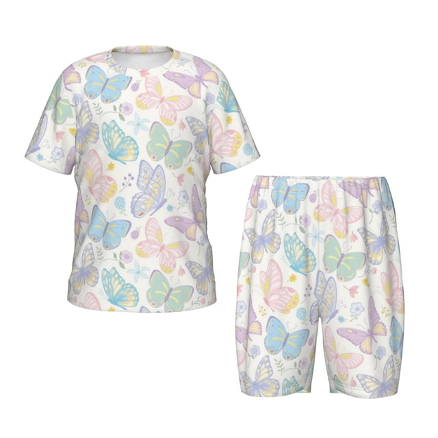 Balery Colorful Butterfly Conjunto de Pijama Infantil de Manga Corta con Estampado – Ropa de Dormir de Algodón Suave-3X-Large