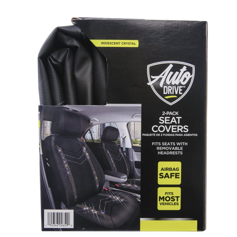 Auto Drive Universal Fit Rainbow Leather Car Seat Covers, Set of 2, Fit for Cars, Trucks, SUVs, Size: 44.50 inch x 20.86 inch, Black 88601