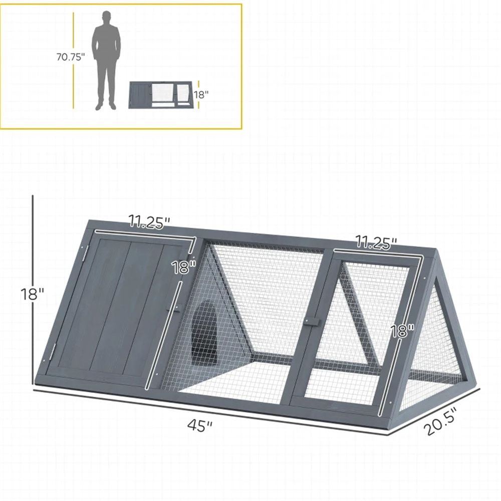 Wooden Rabbit Hutch Guinea Pig Cage Small Animal House with Run Area Gray Fir Wood Wire Mesh Pet Cage for Rabbits Guinea Pigs