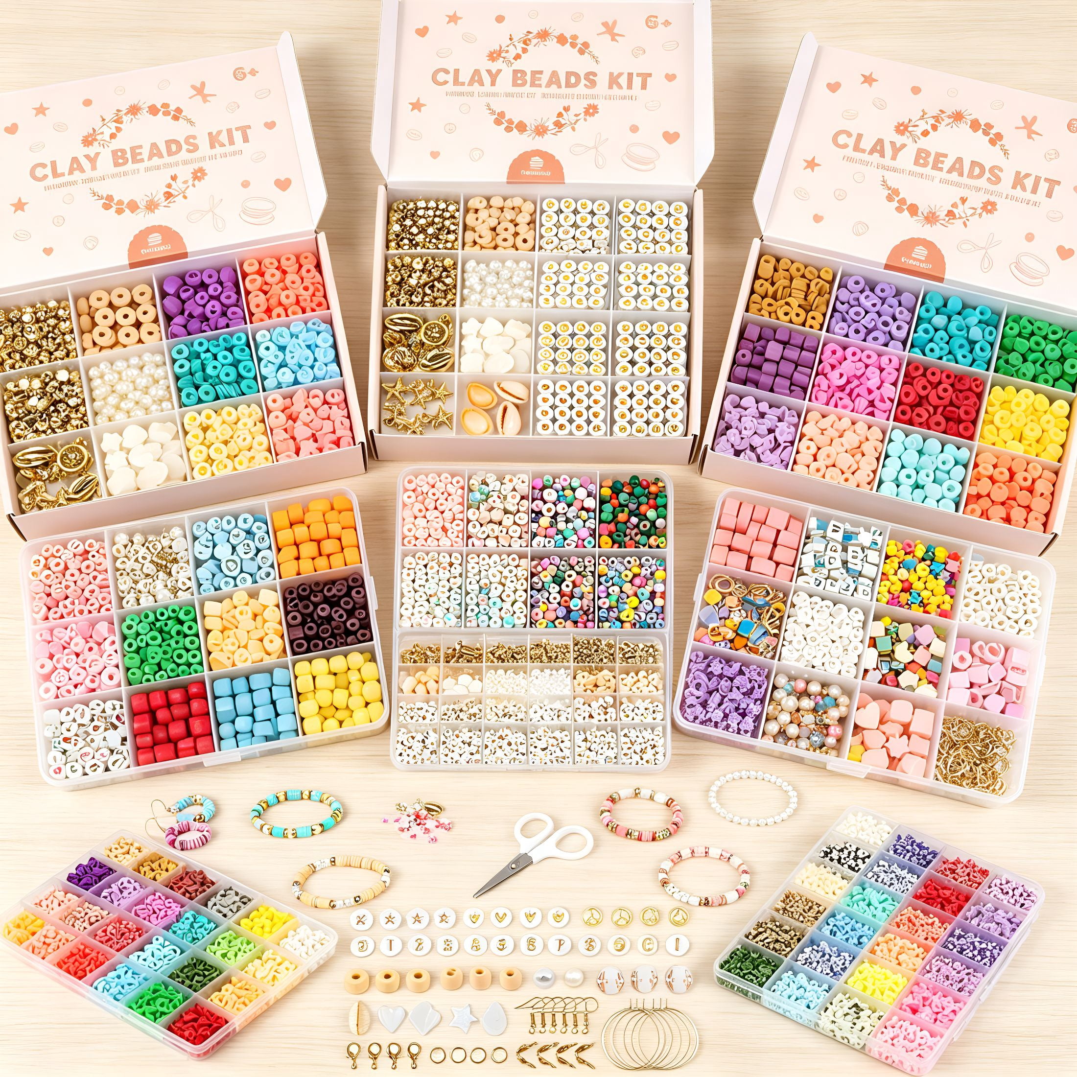 TUWAFE Clay Beads 3 Boxes Bracelet Making Kit,10800Pcs Beads for Jewelry Making,Letter Beads for Friendship Bracelets Diy Arts and Crafts Gifts for Girls Adults
