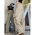 thumbnail image 3 of Women’s Beige Quick-Dry Cargo Work Pants – High-Waisted Wide-Leg Outdoor Hiking Trousers with Drawstring Waist & Multi Pockets, 3 of 7