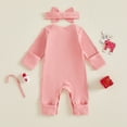 thumbnail image 2 of RUINIXCW Newborn Baby Girl My First Christmas Outfit Infant Girl Fall Winter Ribbed Jumpsuit Xmas Clothes Santa Embroidery Long Sleeve Jumpsuit Headband, 2 of 5
