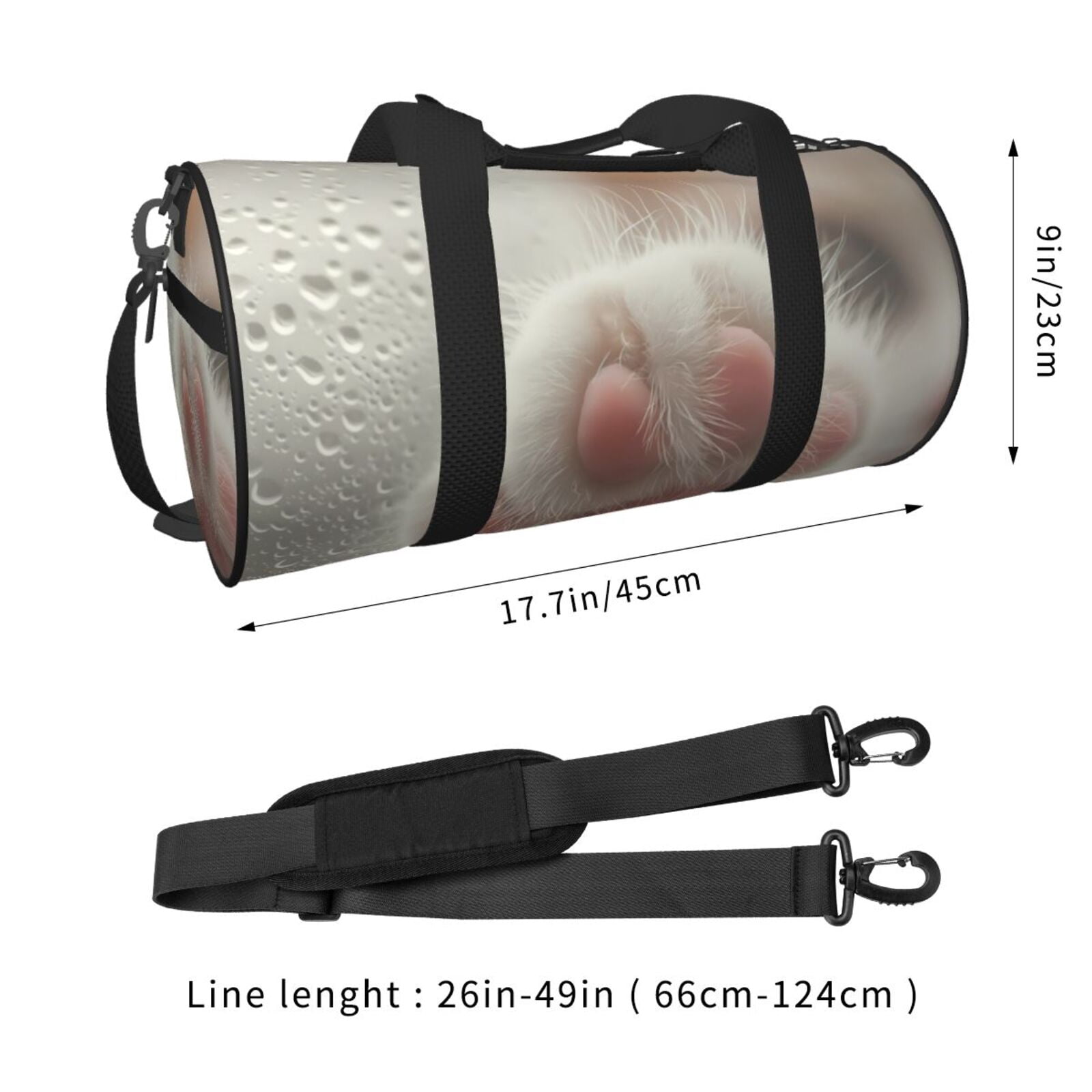 Vsdgher Raindrop Kitten Paw 45L Foldable Duffel Bag, Sports Gym Bag,Overnight Bag, Portable Weekender Bag for Airplanes