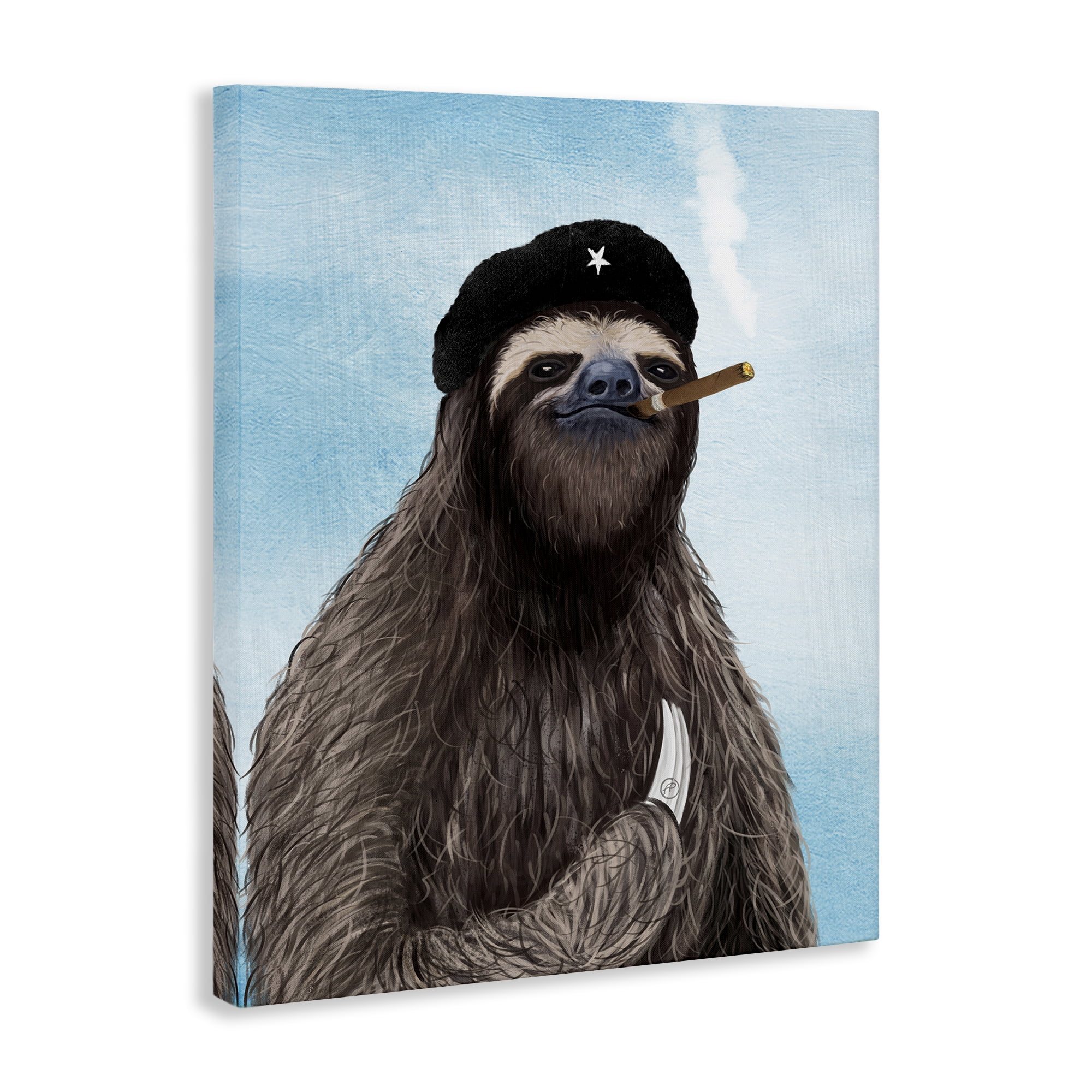 Stupell Industries Captain Sloth & Cigar Novelty & Humor Painting Wrapped Canvas Art Print Wall Art, 36 x 48