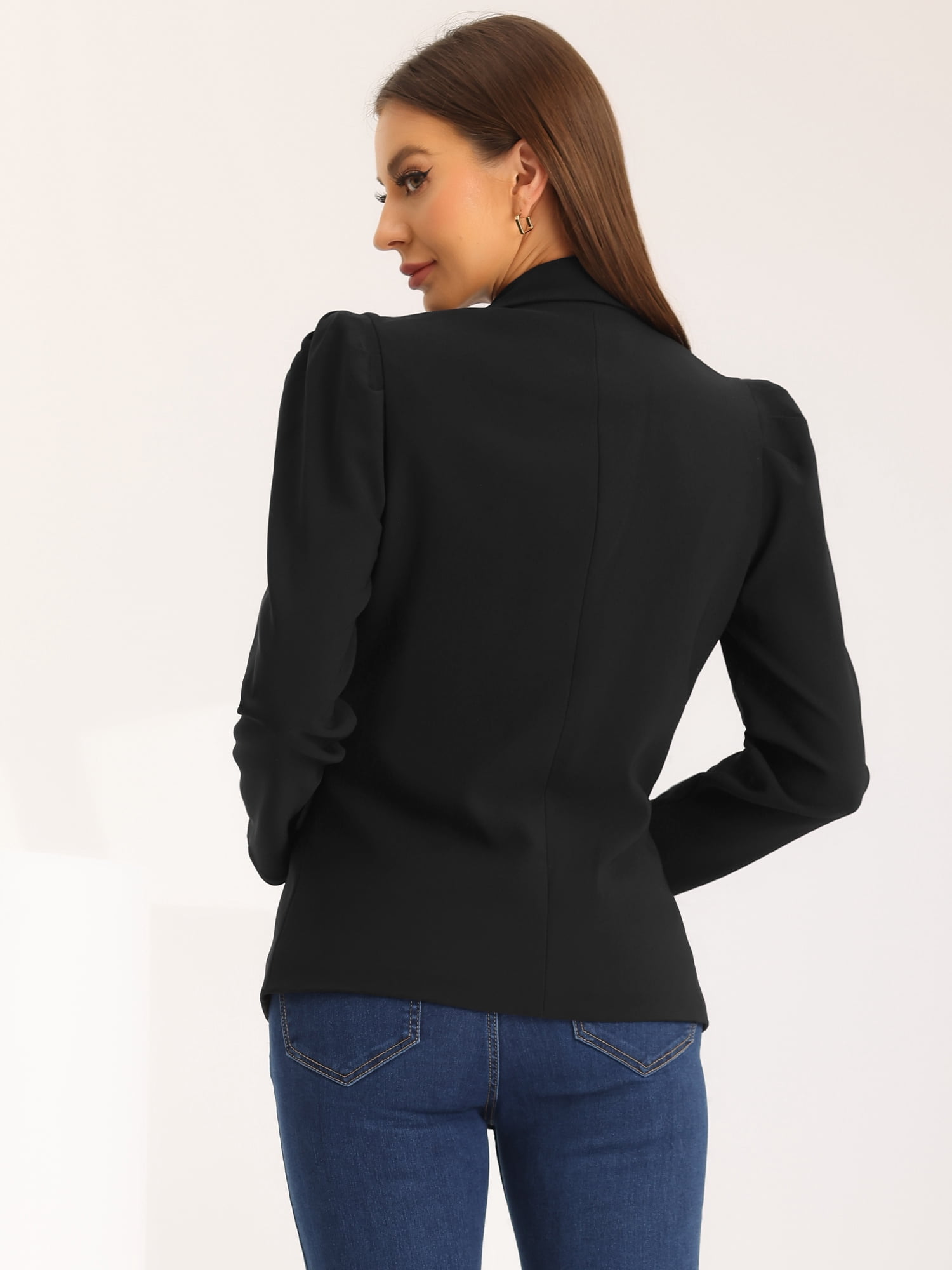 DARING DIVA Women's Shawl Collar Puff Sleeve Business Casual Blazer S Black