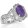 thumbnail image 2 of Three Stone Amethyst Diamond Peekaboo Halo Engagement Ring In 14k White Gold, 2 of 6