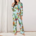 thumbnail image 2 of Pajama Sets for Women 2 Pcs, Pastel Cute Parrot Palm Leaf Button Down Long Sleeve Sleepwear Lounge PJ Sets, 2 of 6