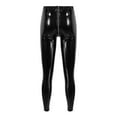 thumbnail image 2 of Womens Patent Leather Skinny Pants Motorcycling Glossy Leggings Slim Fit Trousers Rave Festival Clubwear Zipper Open Crotch Pant, 2 of 5