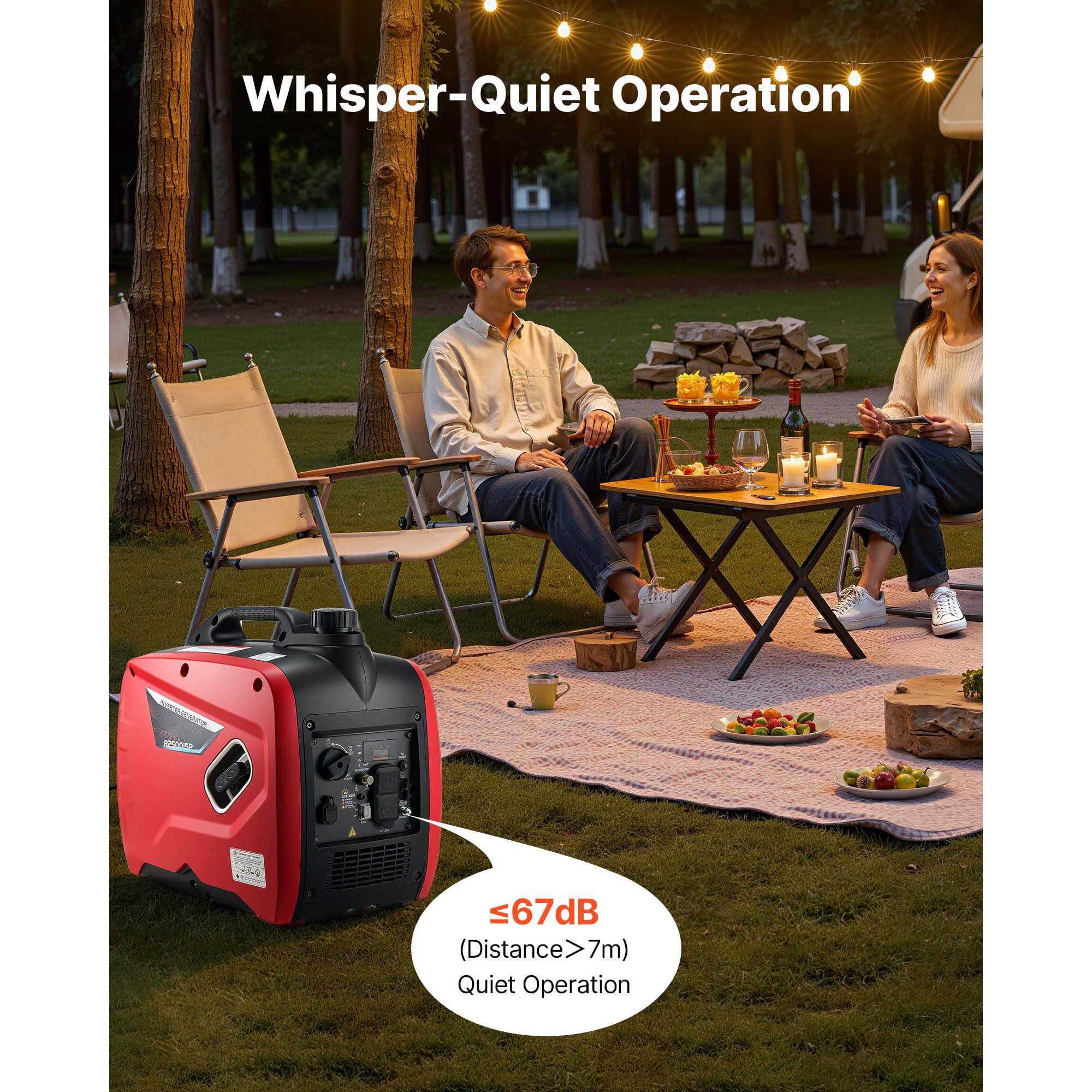 KFFKFF Portable 3000W Peak Watt Inverter Generator, Quiet and Gas-Powered, Ideal for Home Use, Compact Design with Stable Power Output, CO Sensor, and Extended Operation Time