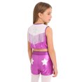 thumbnail image 4 of TiaoBug Kids Girls Western Cowgirls Outfits Cheerleading Crop Top with Metallic Shorts Set for Stage Performance Pink 10, 4 of 7