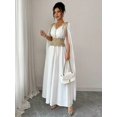 thumbnail image 4 of White Womens Elegant V-Neck Maxi Dress With Gold Embroidered Waist And Cape Sleeves, 4 of 7