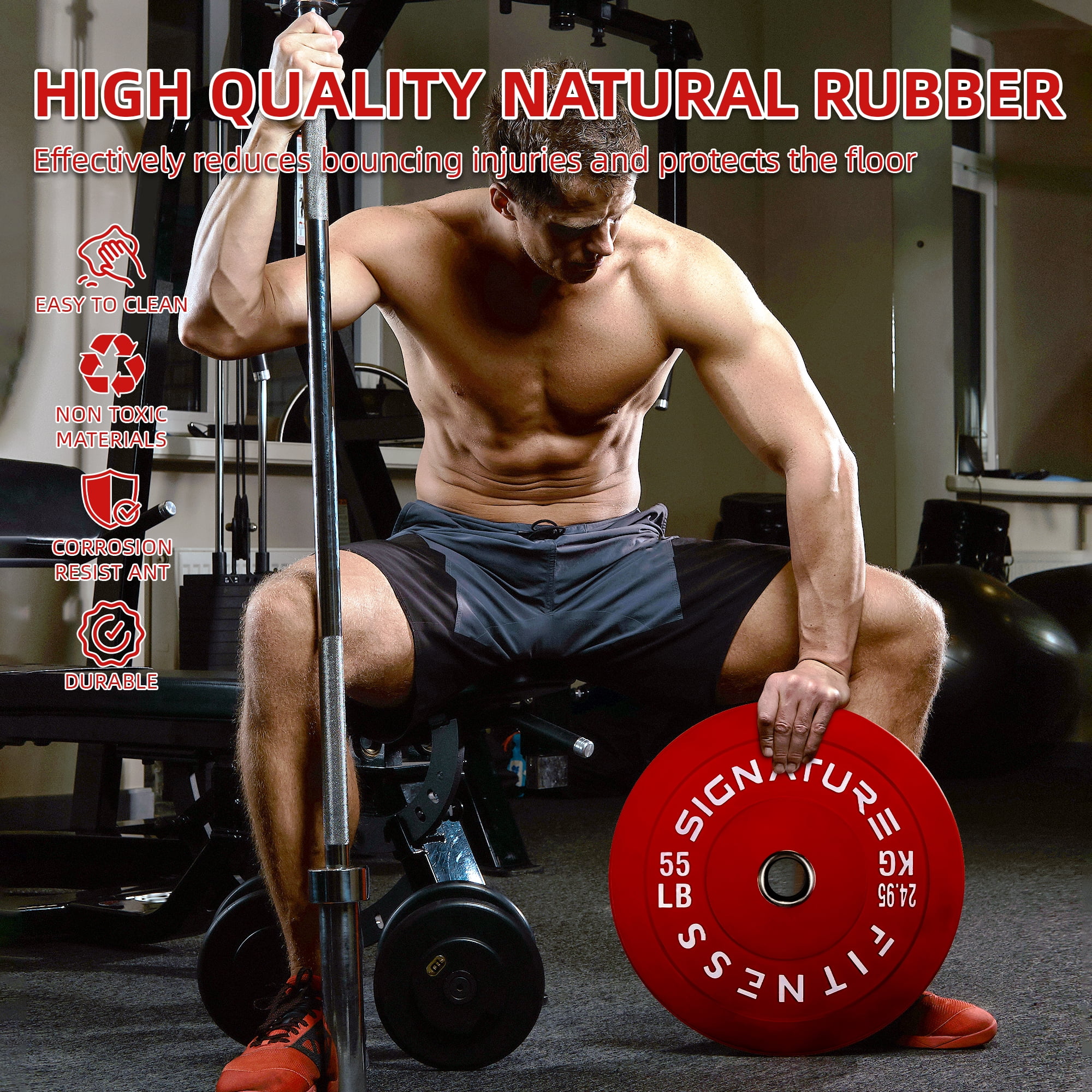 Signature Fitness Olympic Bumper Plate, 55LB, 2-Inch Weight Plate，for Strength Training & Weightlifting, Single