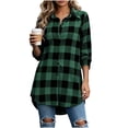 thumbnail image 7 of Edvintorg Womens Jackets Plaid Long Sleeve Button Down Casual Coat Lightweight Turndown Collar Loose Long Outerwear Womens Fashion Green S, 7 of 7