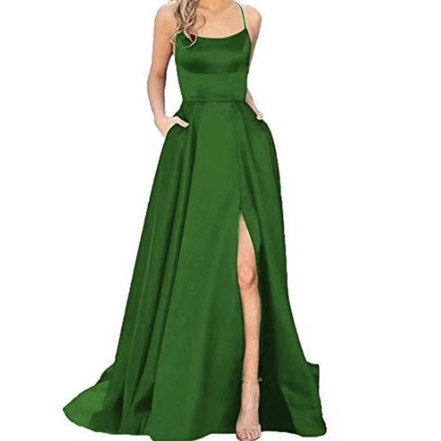 LUXUR Robe Longue pour Femmes à Encolure Dégagée, Robes Maxi Sans Manches, Robe de Bal Décontractée à Bretelles Spaghetti, Vert Armée G