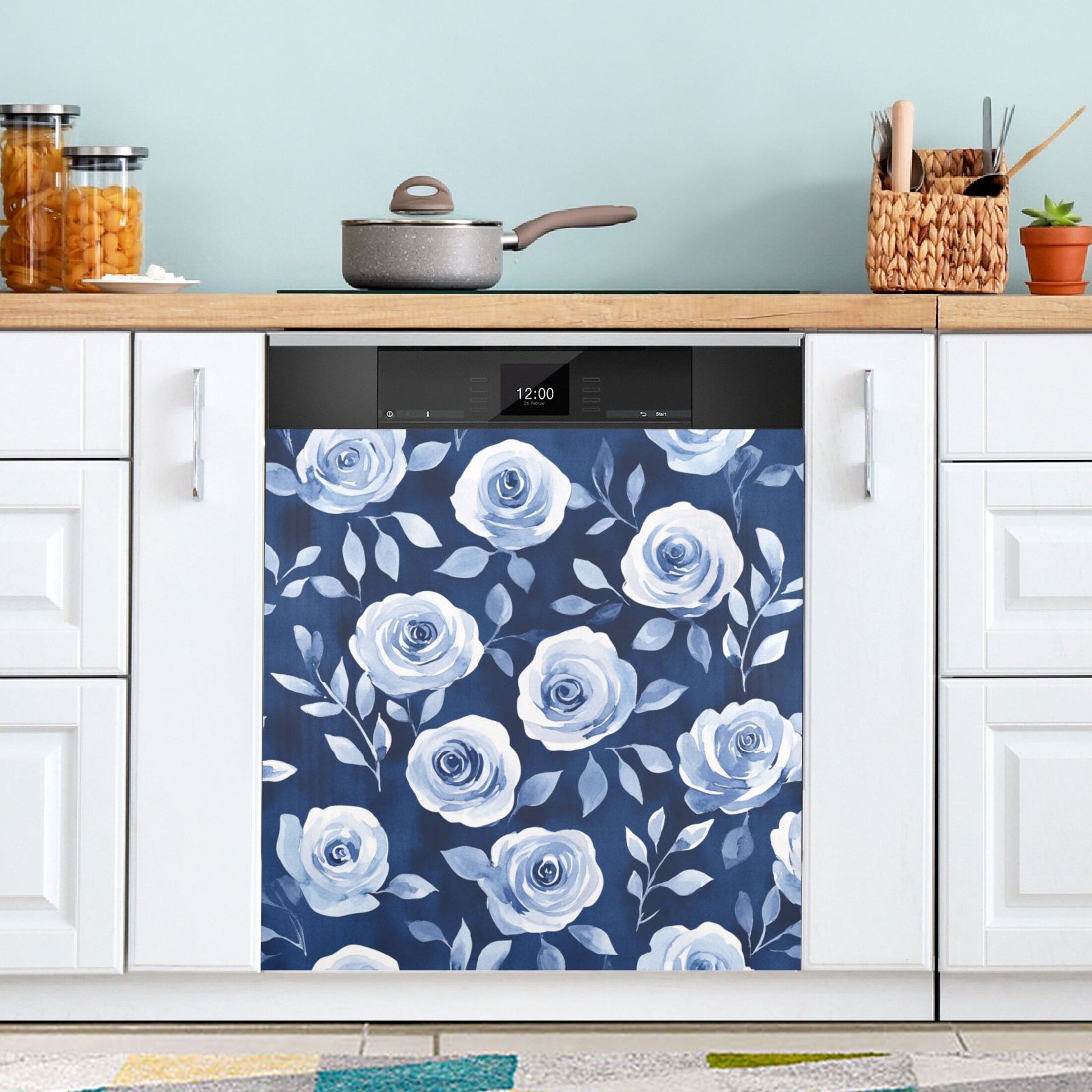 Dishwasher Magnetic Sticker 23x26 Inch Refrigerator Magnetic Sticker Washing Machine Magnetic Sticker Kitchen Panel Magnetic Sticker Home Decor Cartoon Teal Roses