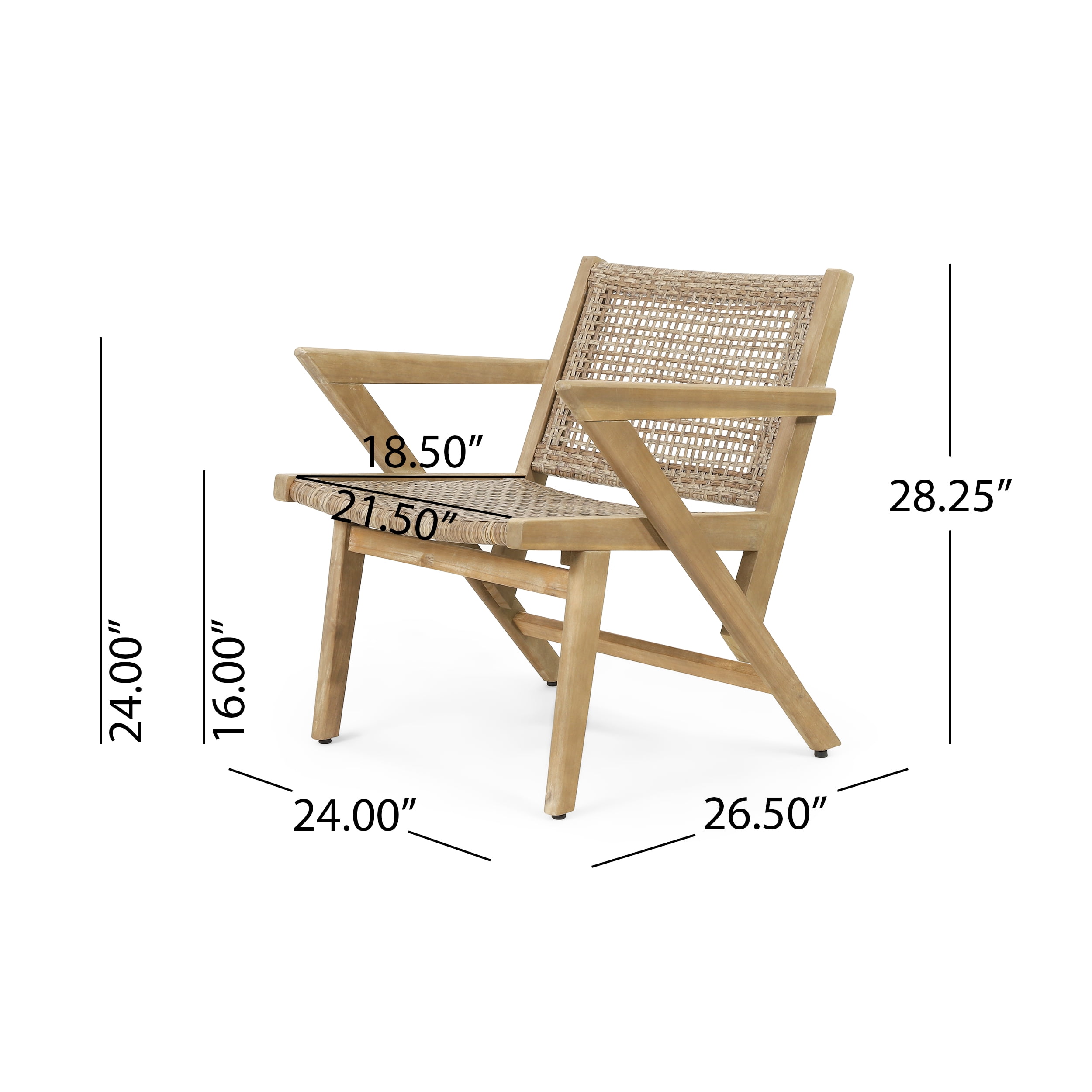 Outdoor Single Leisure Chair Set of 2, Wicker Frame Seats for Patio Garden, Light Brown