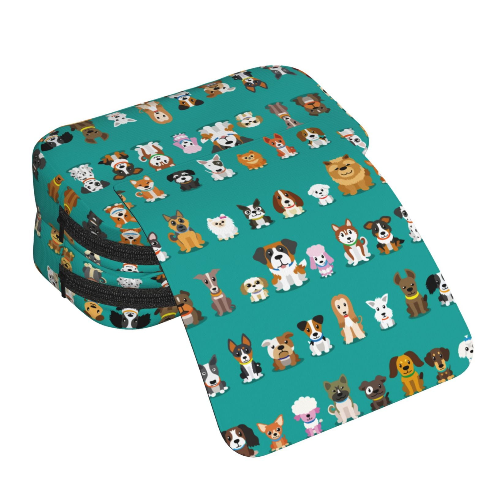Rateoe Cartoon Dogs Pattern Double Clamshell Pen Case, Storage Organizer with Two Zipper Compartments– Holds Up to 50 Pencils & Pens