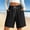 Black, variant on Womens Linen Short Elastic Waist Solid Color Knee Length Casual Loose Rolled Up Shorts Beach Shorts