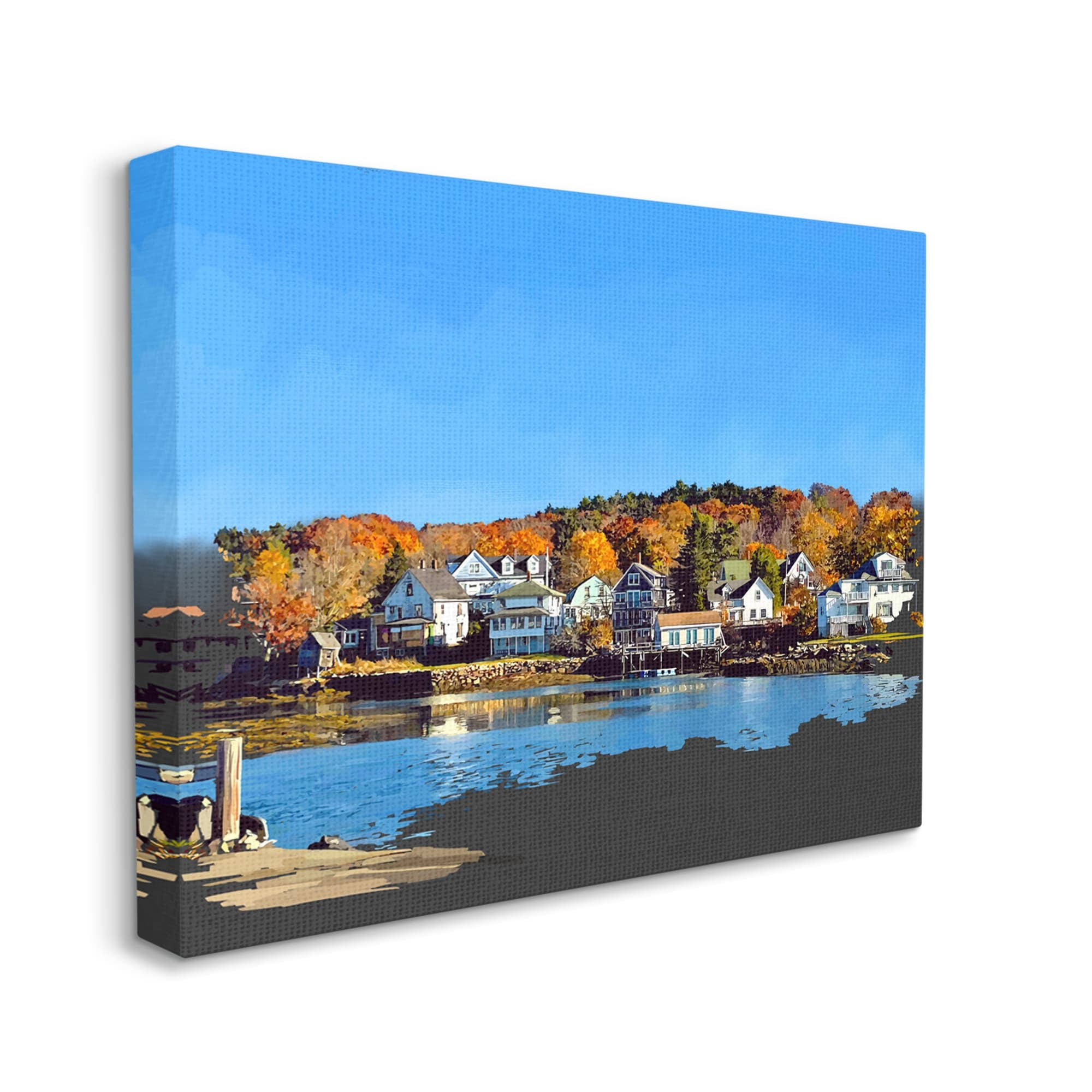 Stupell Industries Autumn Lake Dock Foliage Town & City Photography Gallery Wrapped Canvas Print Wall Art