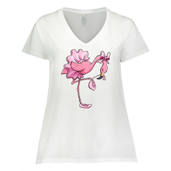 Inktastic Flamingo Ballerina in Tutu and Ballet Toe Shoes Women's Plus Size V-Neck T-Shirt