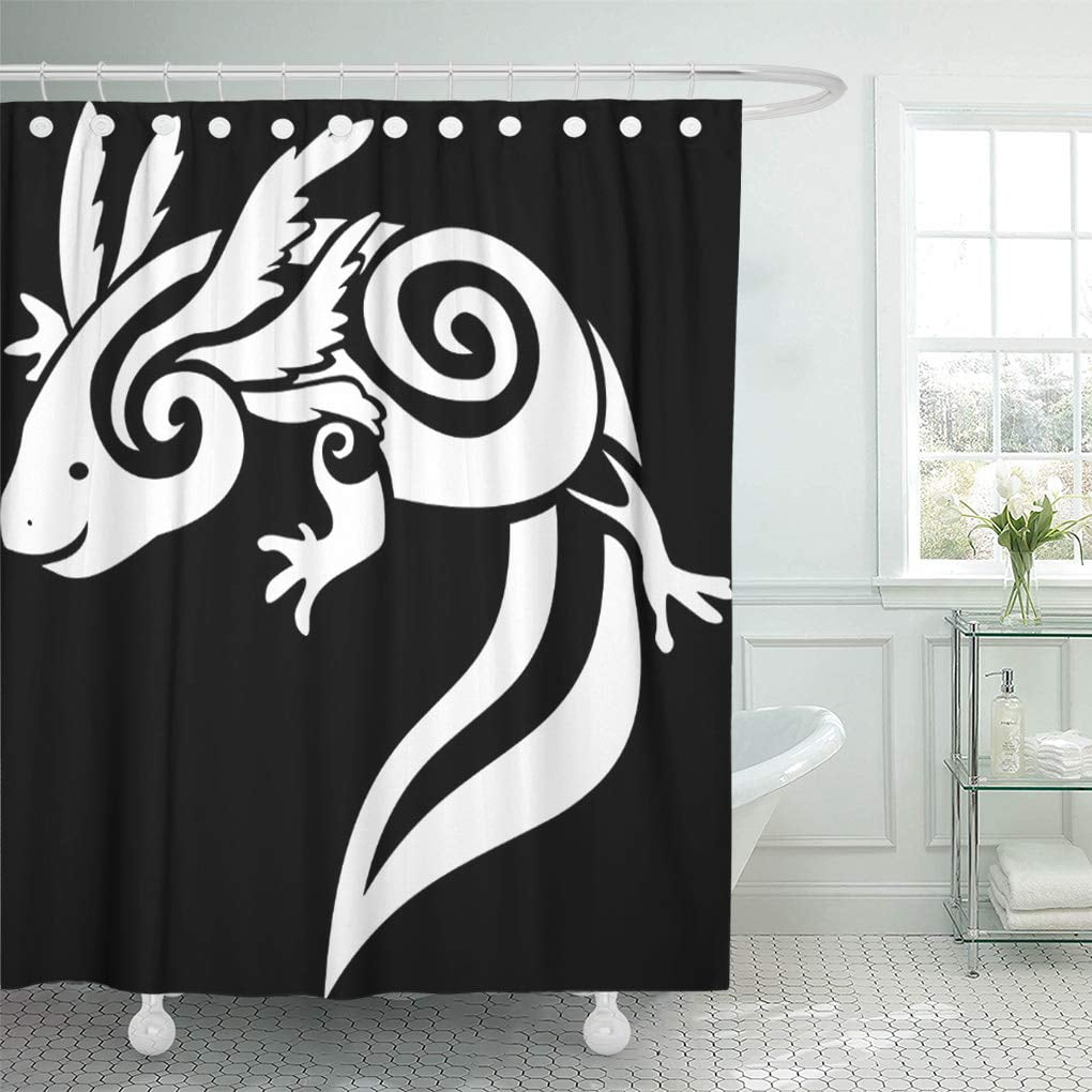 Cynlon Axie Reversable Black Tribal Axolotl Salamander Loti Amphibian Tattoo Bathroom Decor Bath Shower Curtain 60x72 Inch Walmart Com Walmart Com