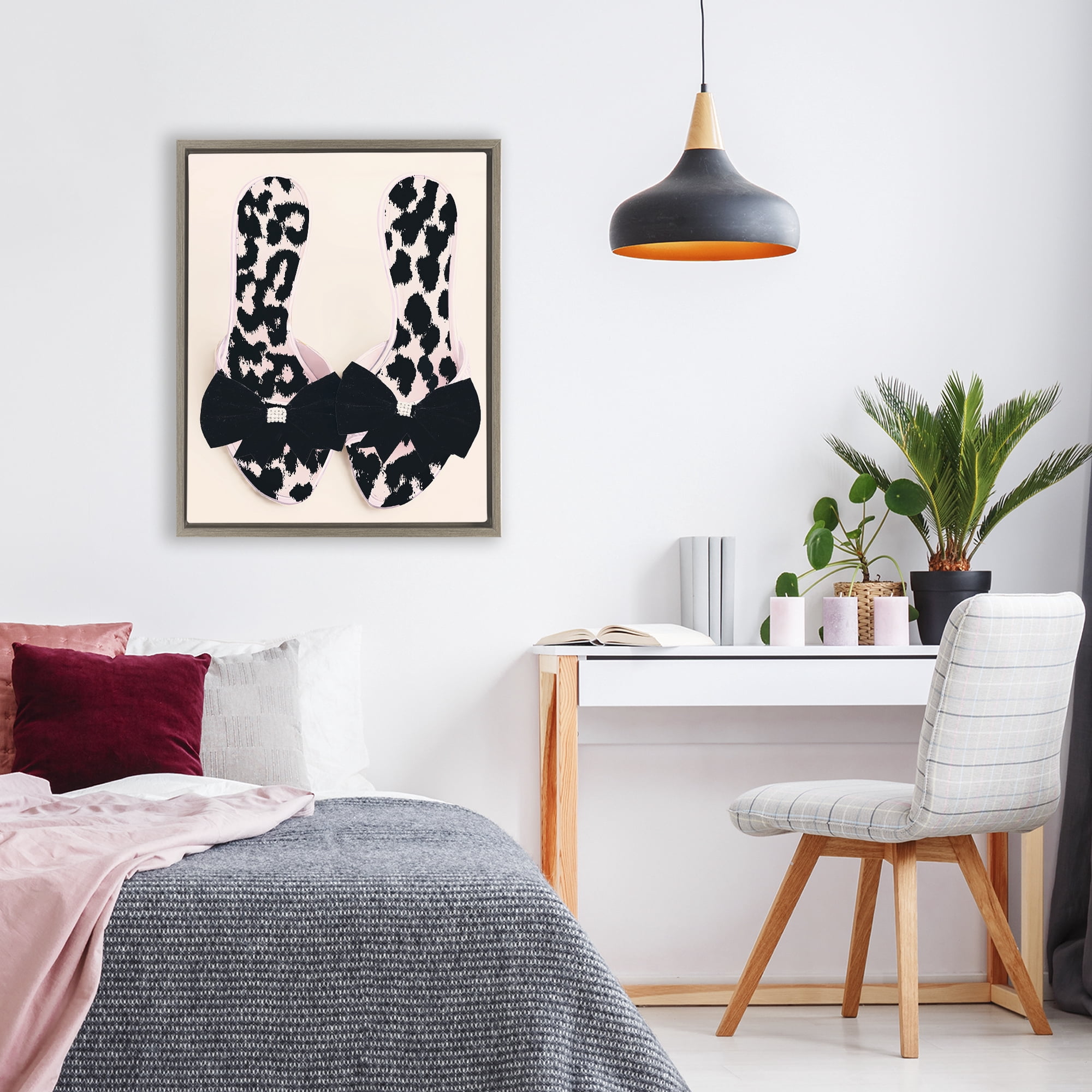 Cat Walk Spotted Shoes Brown Framed Floater Canvas Wall Art, design by Annabelle Hall
