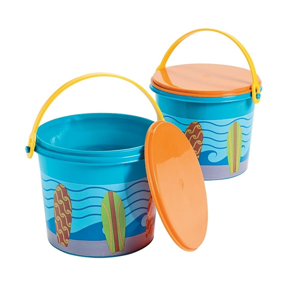 Surfs Up Plastic Pails W/ Lid - Party Supplies - 12 Pieces