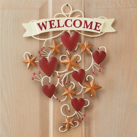 Collections Etc Primitive Welcome Sign Wall Decor With Hearts And