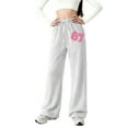 thumbnail image 2 of Girls 67 Printed Sweatpants Straight Leg Loose Fit Jogger Pants Lightweight Athletic Casual Trousers with Side Pockets for School and Sports, 2 of 5