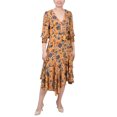 thumbnail image 1 of NY Collection Womens Belted Chiffon Handkerchief Hem Flounce Dress, yellow, Petite, PXL, 1 of 1